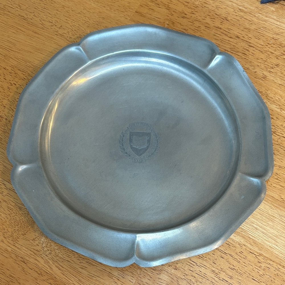 Yale University Emblem Engraved Pewter Plate